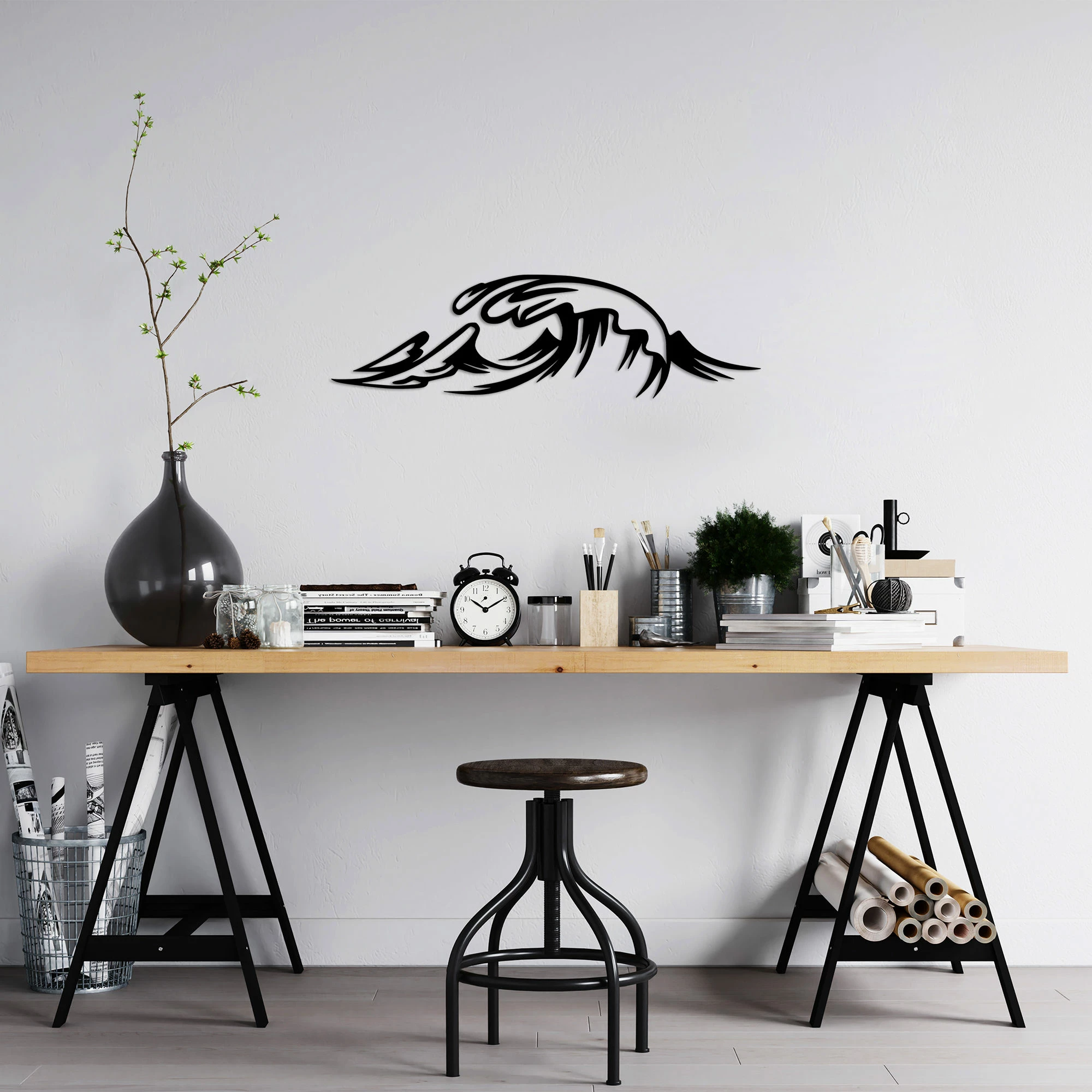 Aksesor dekorativ muri prej metali, Wallity, valë, i zi, 20x70cm