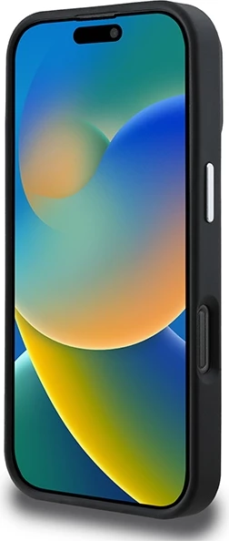 Mbështjellës Guess Grained Triangle MagSafe për iPhone 16 Pro, zi