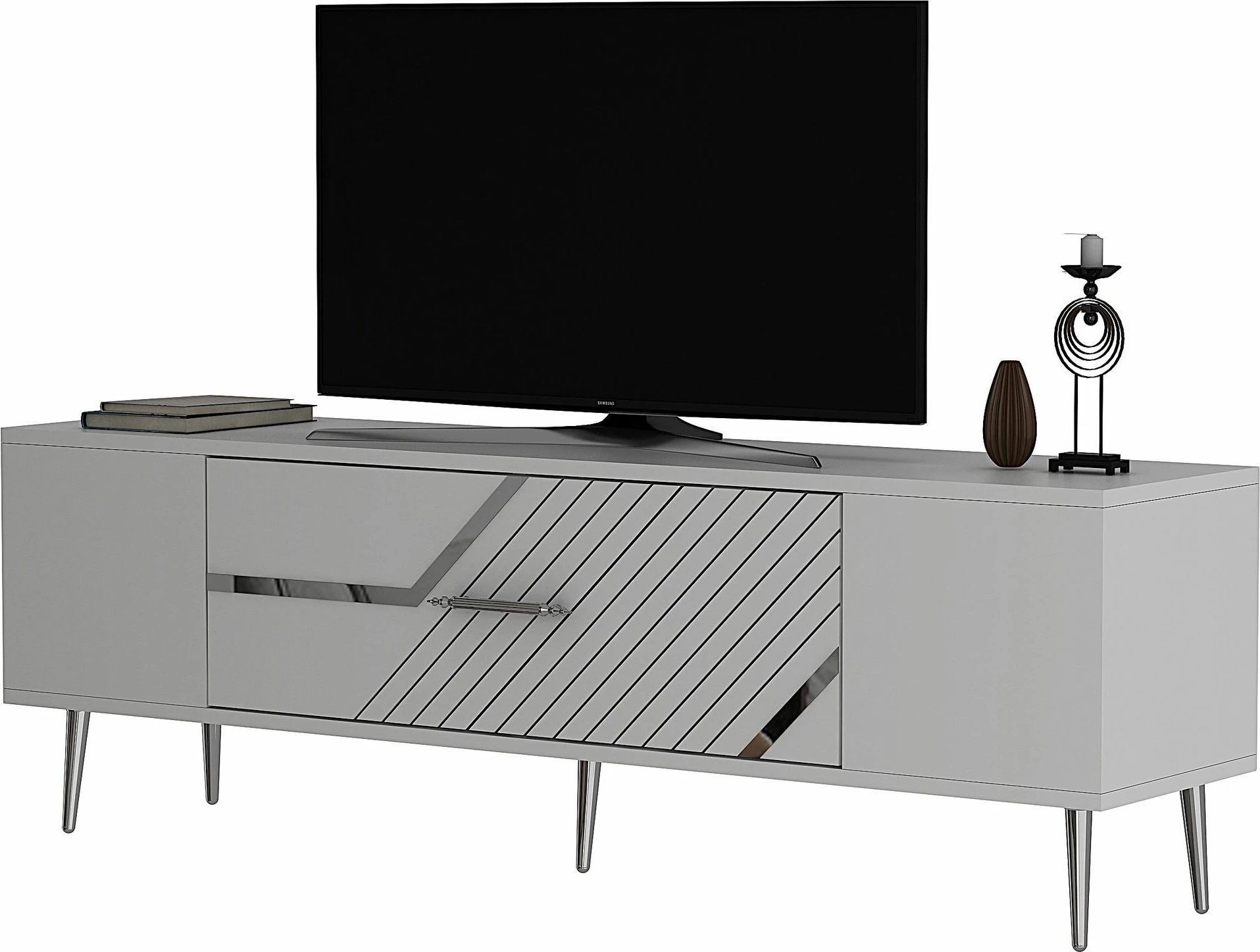 Komodë TV Skye Decor, e bardhë, argjend