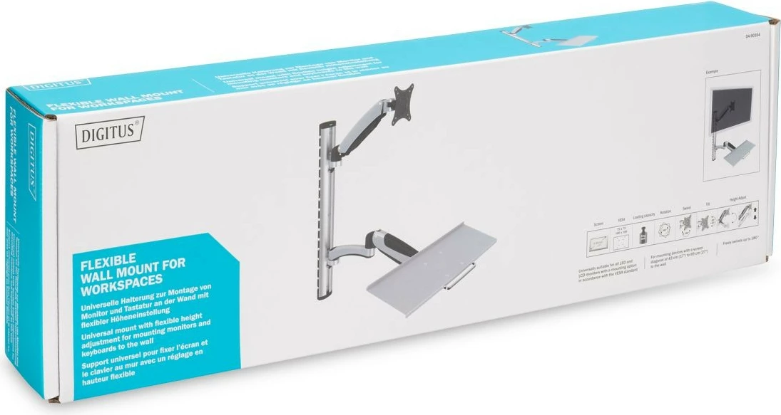Krah muri për monitor dhe tastierë Digitus DA-90354, deri 27", 8 kg, VESA 75x75/100x100, zi/gri