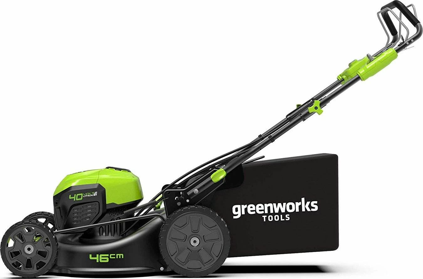 Kositëse bari me bateri Greenworks GD40LM46SP, 40V, 46cm, vetëlëvizëse, kosh 55L, 3-në-1, e gjelbër/zezë (bateri pa përfshi)