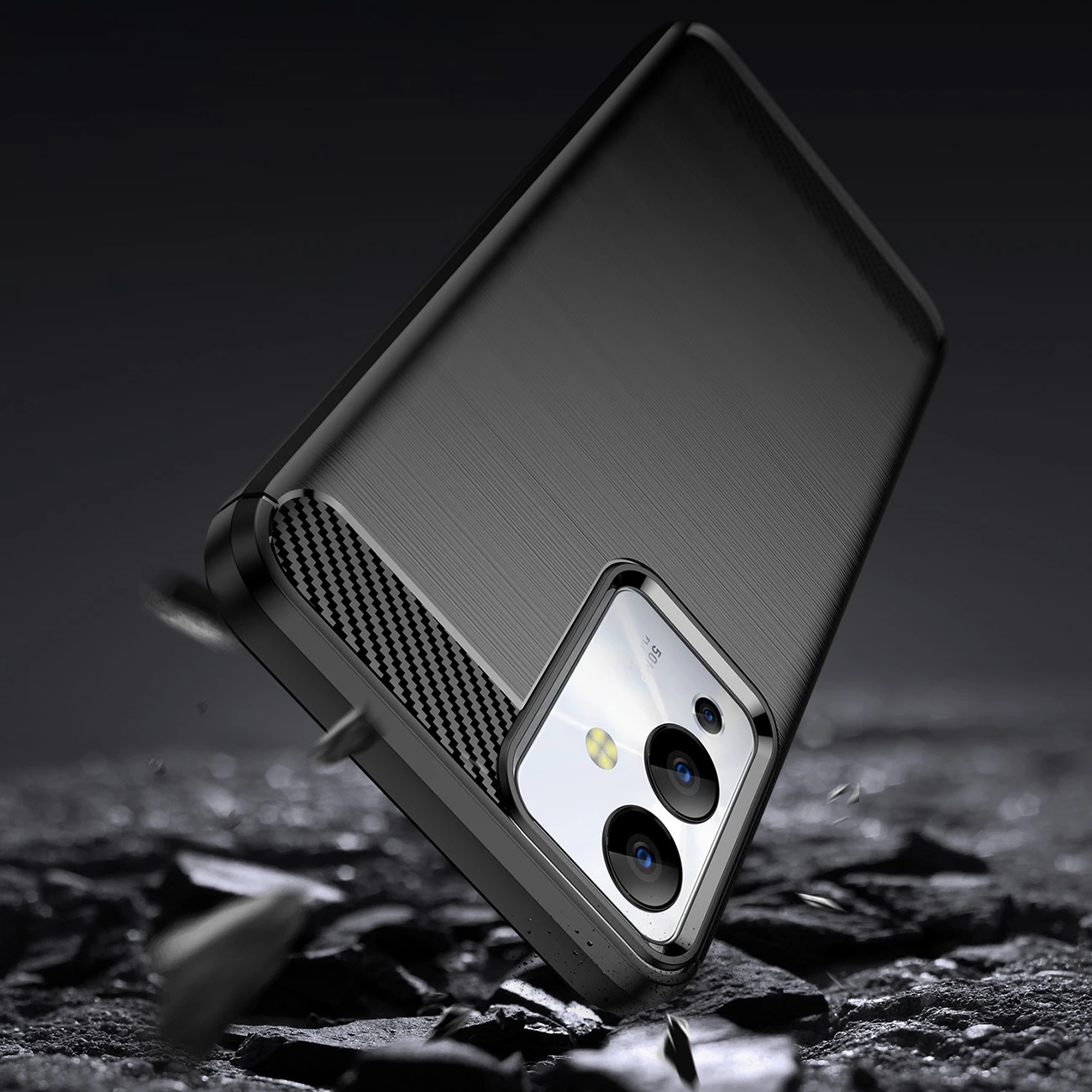 Mbështjellës Hurtel Carbon Case për Infinix Note 12i, silikon fleksibil, i zi