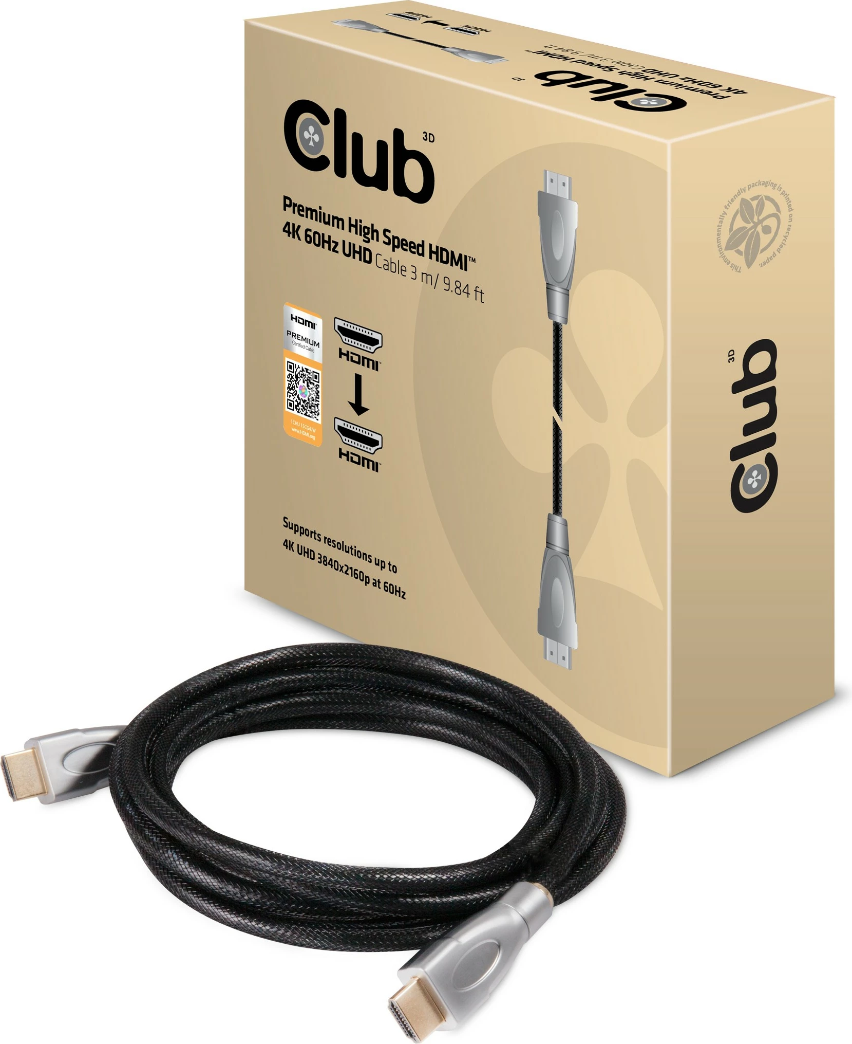 Kabllo HDMI Club3D 2.0, 3 metra, 4K60Hz, e zezë