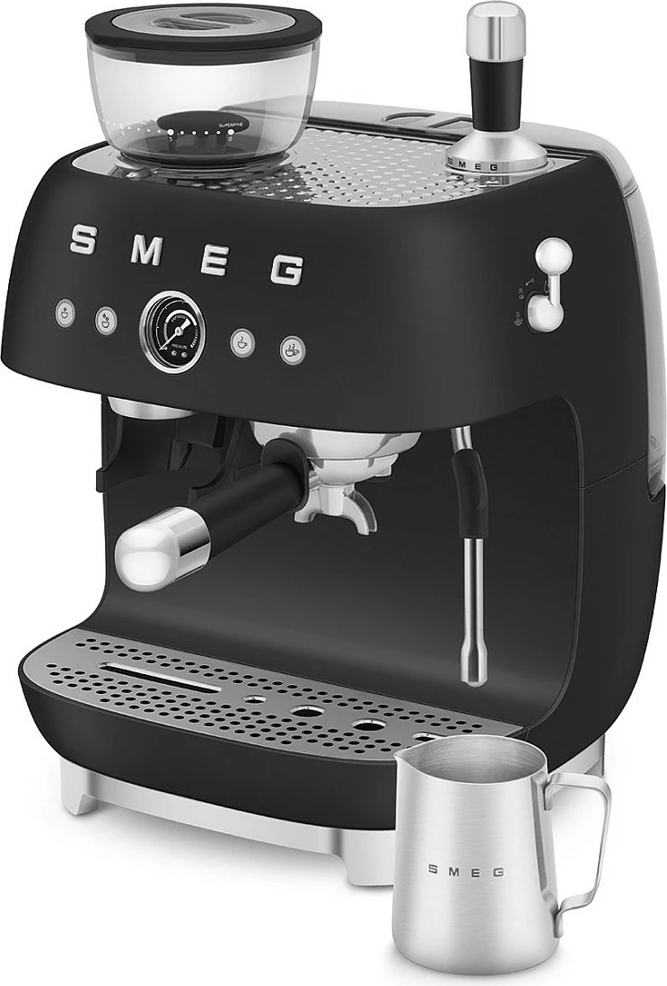 Makinë kafeje espresso Smeg EGF03BLMEU, rezervuar 1L, me mulli të integruar, Thermoblock, shkop avulli, e zezë