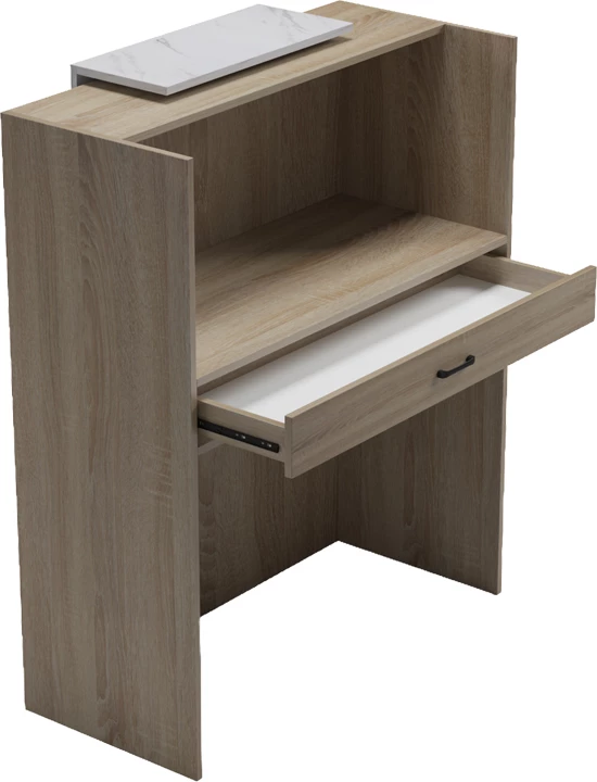 Banak recepsioni Zowel, me LED, pamje lis-sonoma dhe mermeri të bardhë, 90x40x110cm