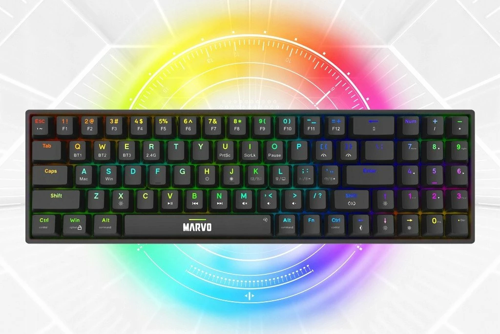 Tastierë mekanike Marvo Shogo 78W (KG956W) tri-mode 2.4G/Bluetooth/USB-C, 96%, RGB, Banana Crystal, e zezë
