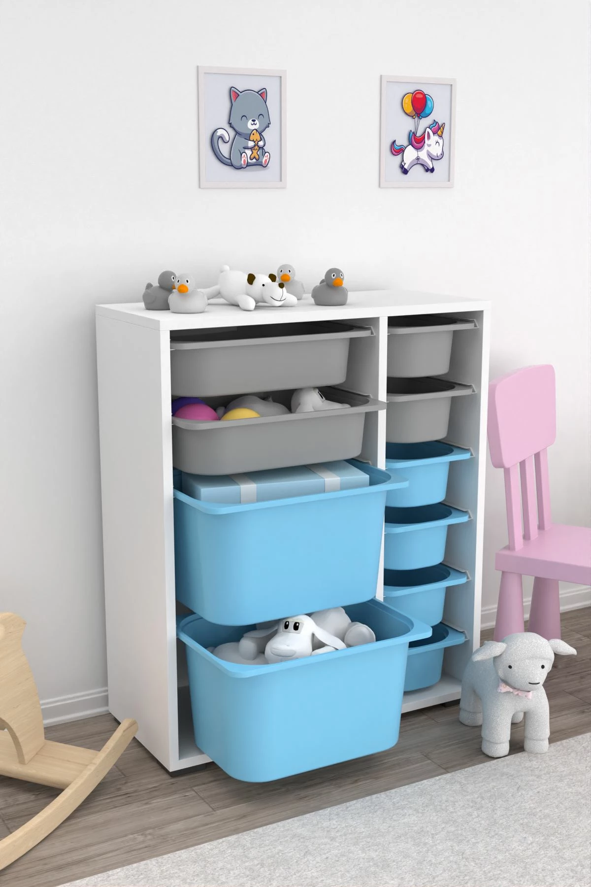Dollap multifunksional Hanah Home, Zen 2D2K6U, i bardhë, gri, kaltër