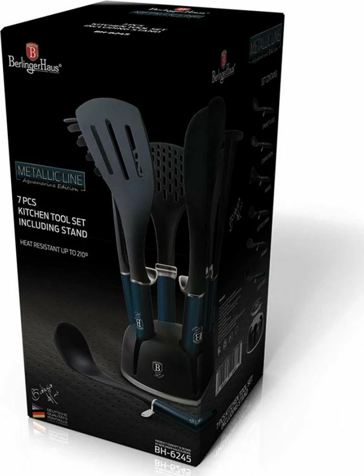 Set veglash kuzhine Berlinger Haus BH-6245 7 copë nylon me mbajtëse rrotulluese, e zezë/navy