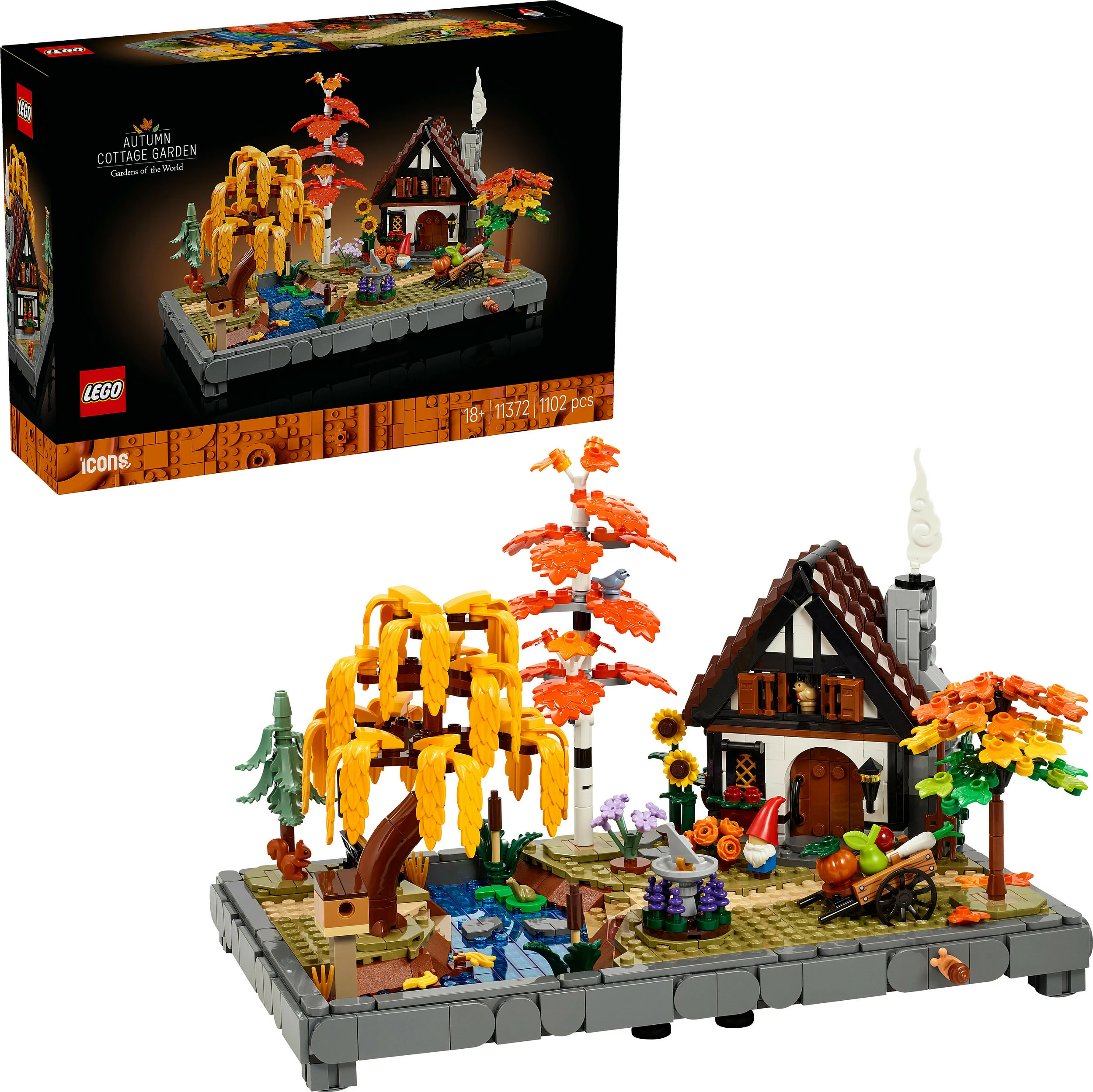 Set ndërtimi LEGO Icons Autumn Cottage Garden 11372, 1102 copë, 18+, multikolor