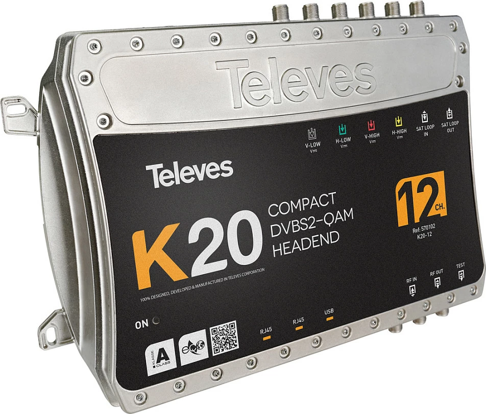 Stacion headend digjital Televes K20-12, DVB-S2 në QAM, 12CH, zi/argjendtë