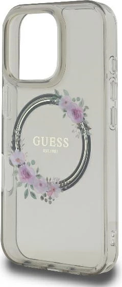 Mbështjellës Guess Flowers Wreath MagSafe për iPhone 16 Pro, 6.3", i zi