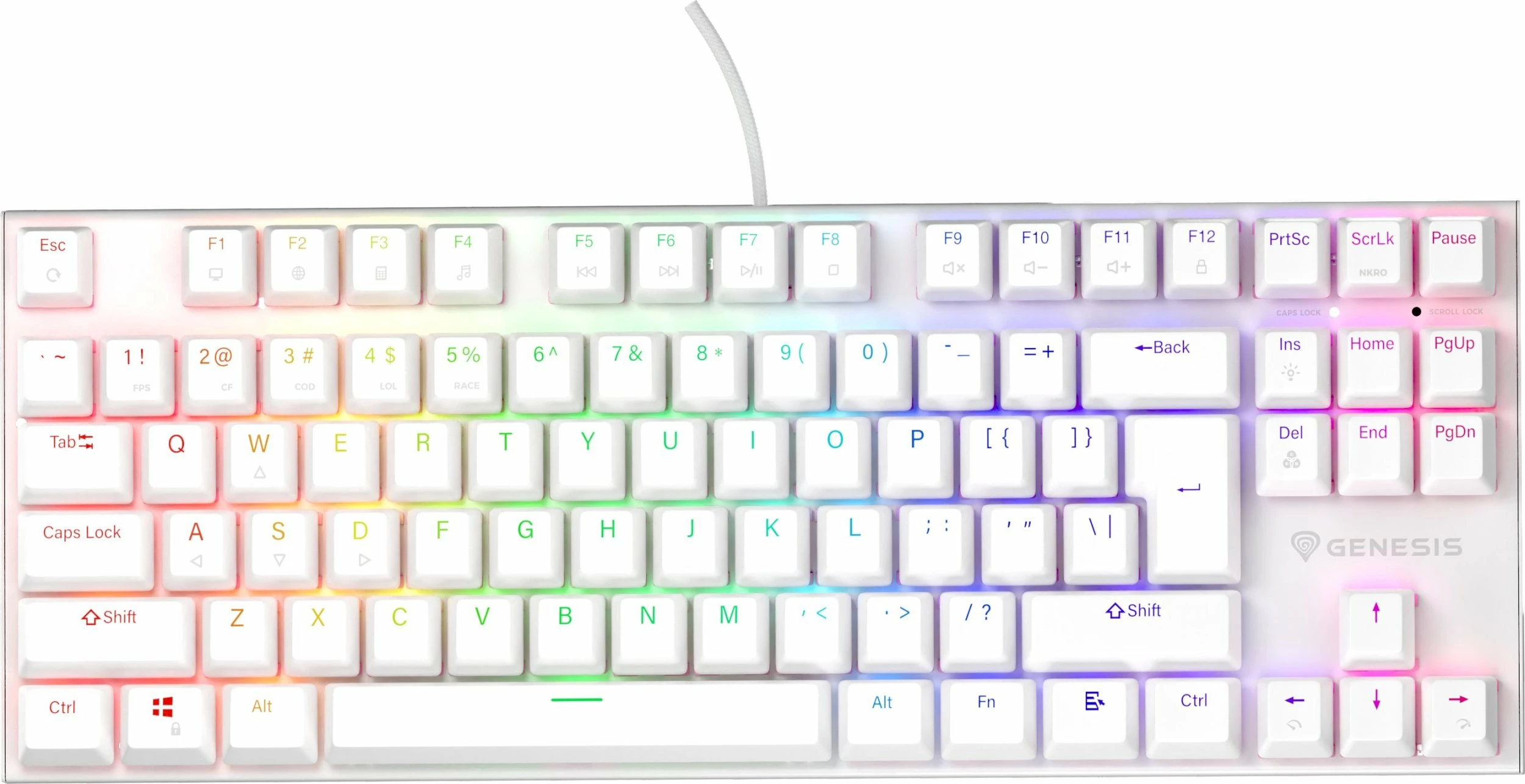 Tastierë mekanike gaming Genesis Thor 303 TKL NKG-2063, Outemu Peach Silent, Hot Swap, RGB, USB, US layout, e bardhë