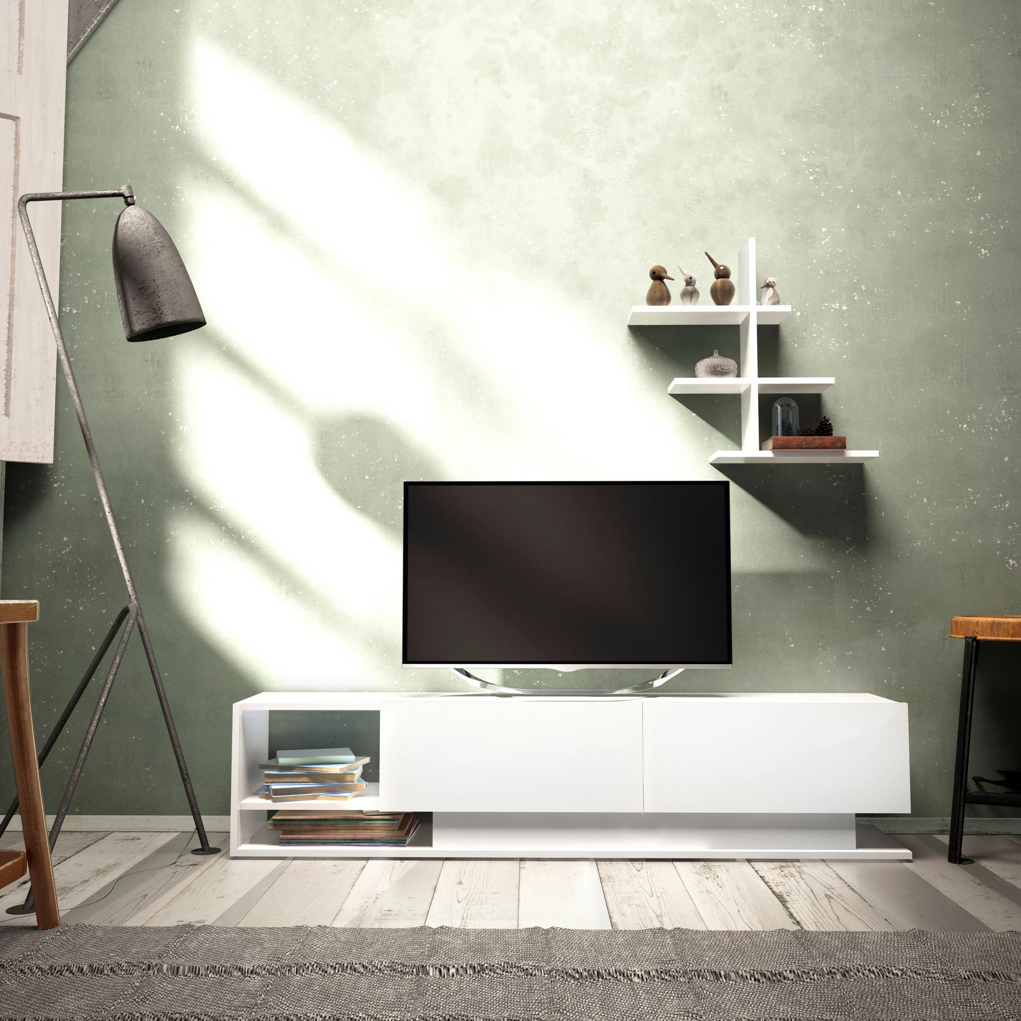 Komodë TV moderne, ngjyrë e bardhë, Skye Decor, Liza
