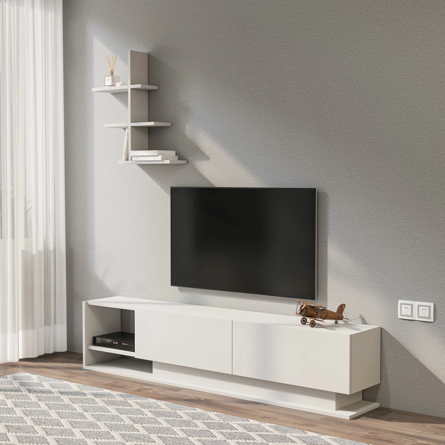 Komodë TV moderne, ngjyrë e bardhë, Skye Decor, Liza