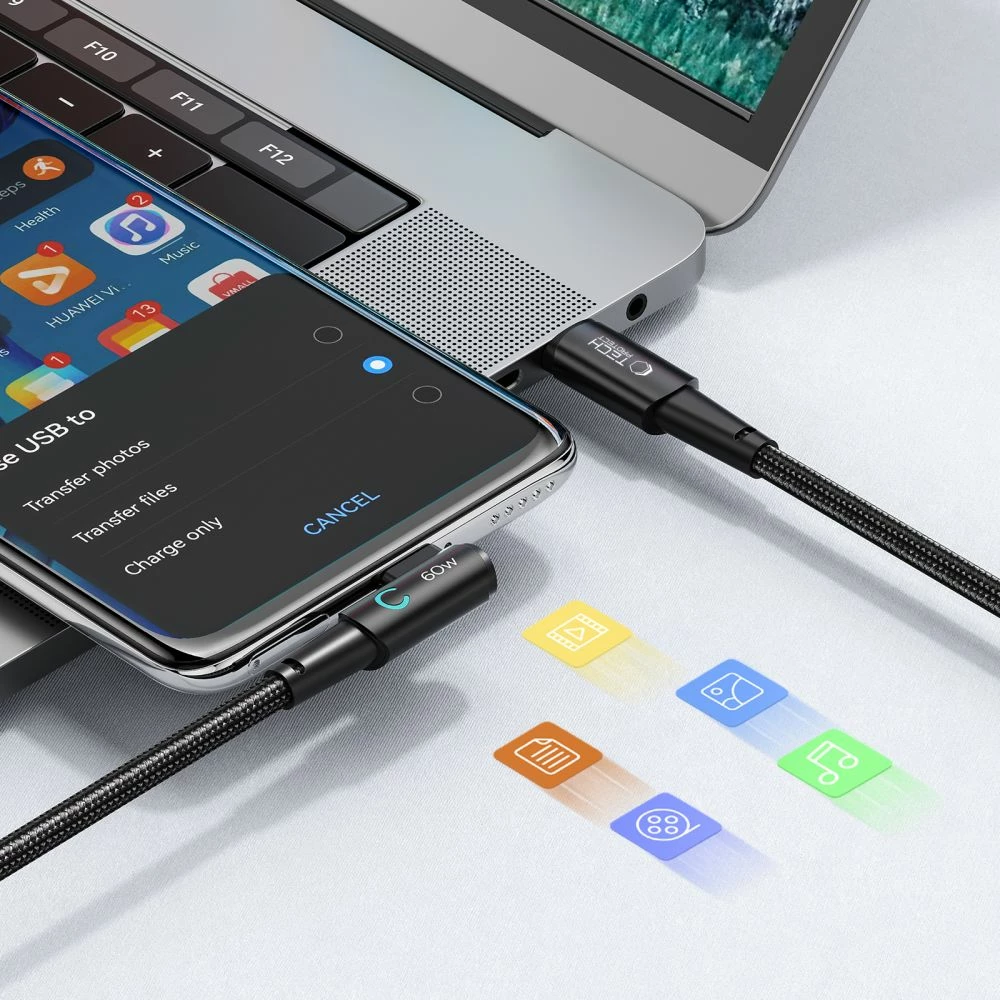 Kabllo USB-C në USB-C Tech-Protect UltraBoost L, 1m, 60W, Najlon, Gri