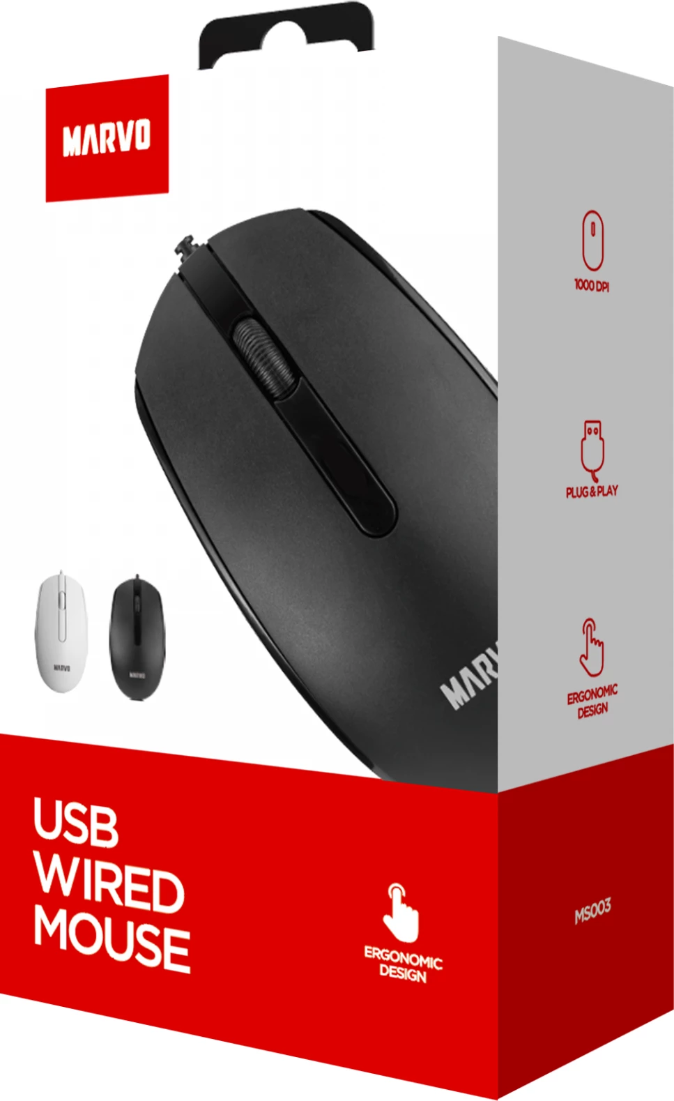 Maus Marvo MS003, me kabllo, optik, 800-3200 DPI, i zi