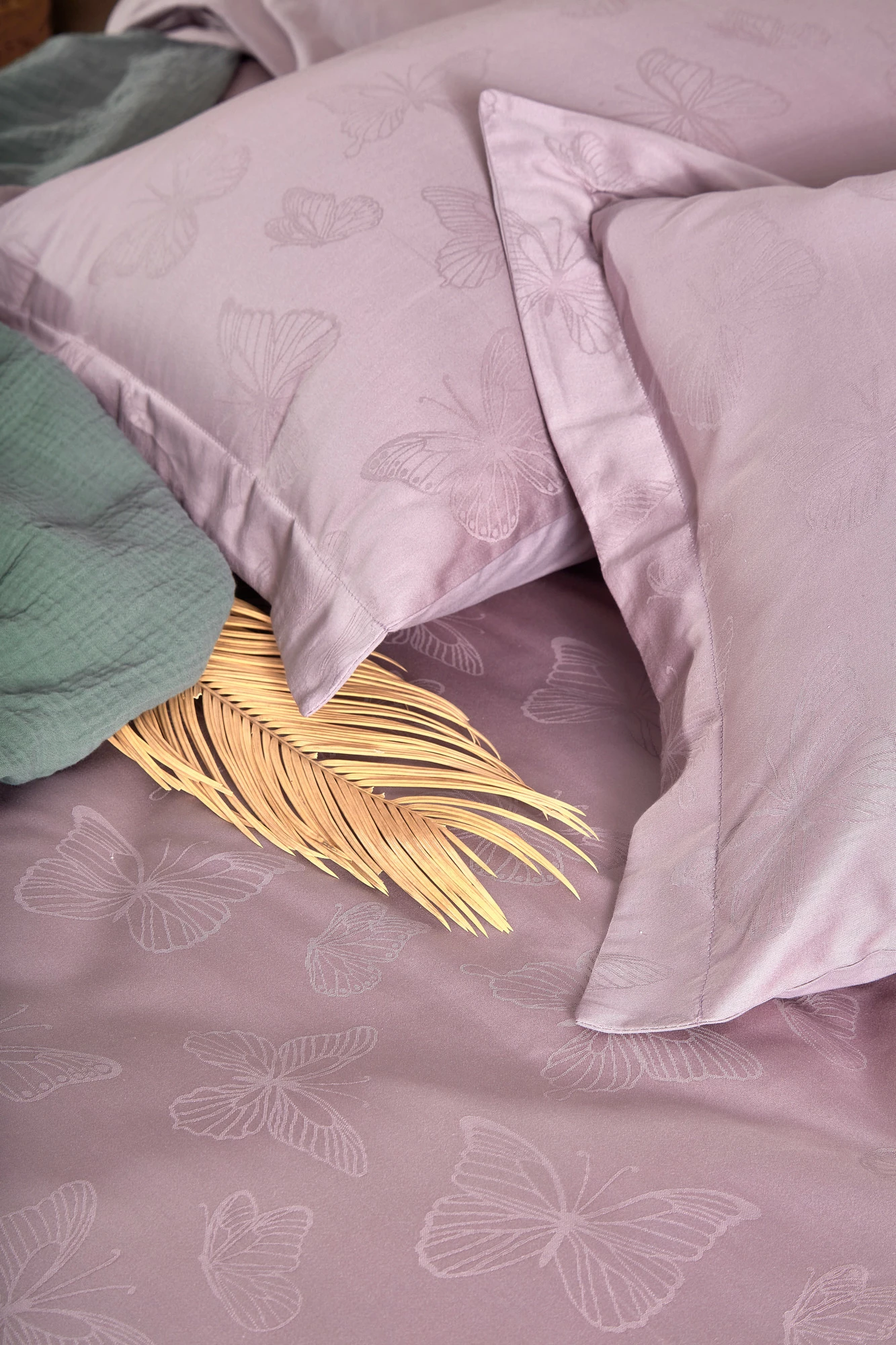 Set mbulesë për jorgan dopio, satin, L'essentiel, Kelebek, vjollcë