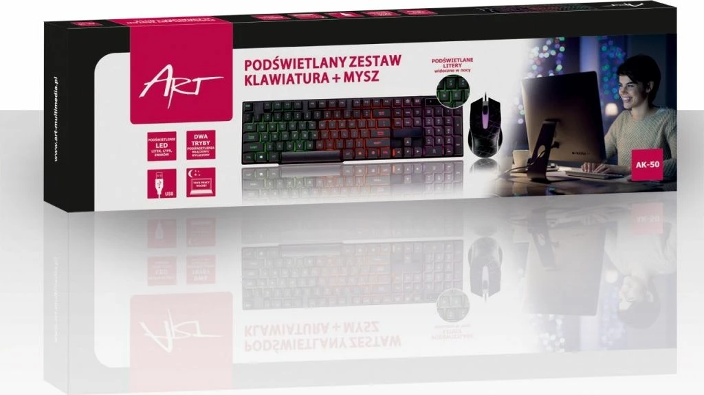 Set tastierë gaming me LED dhe maus Art KLART AK-50, USB, 1000 DPI, e zezë