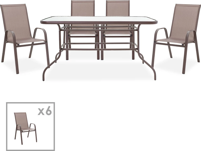 Tavolinë me karrige Valor-Calan set 7 copë metal-tekstilen kafe