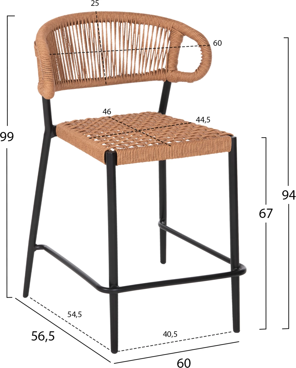 Karrige për bar mesatare EULO FH6087.03 alumin e zezë-ratan sintetik 60x56,5x99Hcm