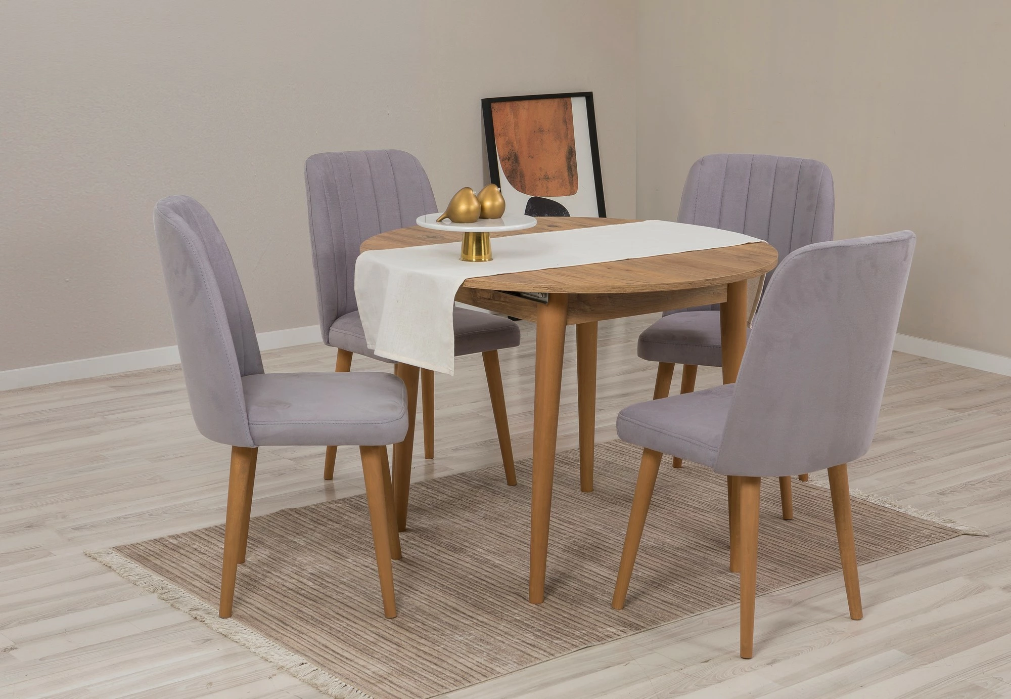 Tavolinë me karrige për ngrënie, e zgjatshme, 5 copë, Skye Decor, Vina 0701, ngjyrë pishë Atlantike, gri