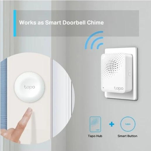 Smart hub TP-LINK Tapo H100, Wi‑Fi 2.4GHz, deri 64 pajisje, 868/922MHz, i bardhë, me Smart Button 8