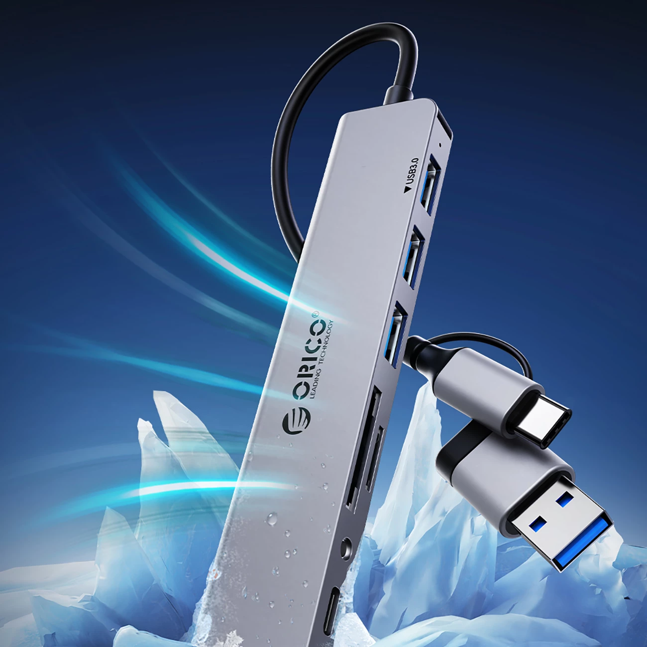 Kasë Orico YSB4-U2, 5 porta (2x USB-A 2.0, 1x USB-A 3.0, 1x USB-C 2.0, 1x USB-C PD 65W), Gri