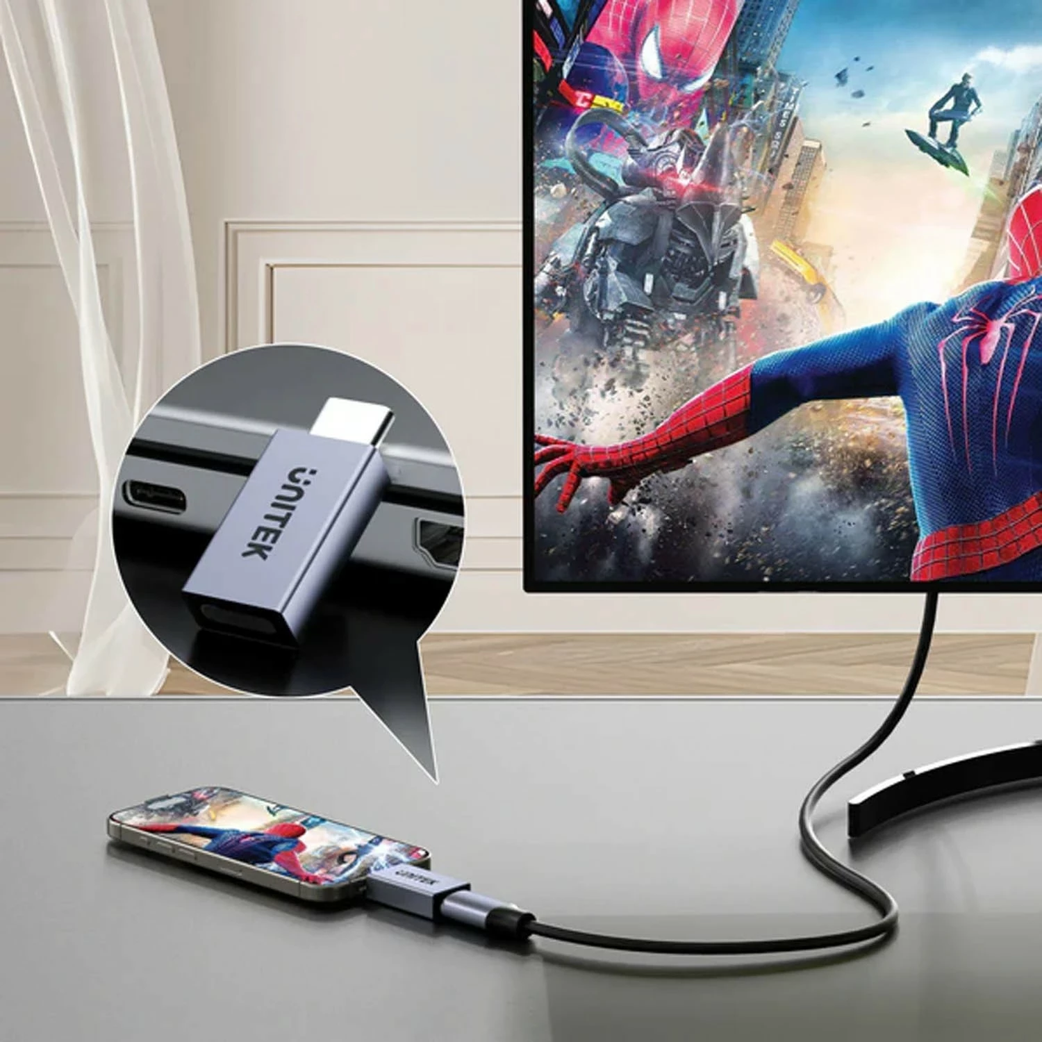 Adapter Unitek USB-C në USB-C 40Gbps 240W 8K@60Hz, gri