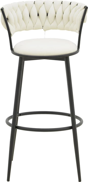 Karrige për bar Alkia, set prej 2 copë, stof ngjyrë ecru, këmbë metalike të zeza, 50x56x95cm