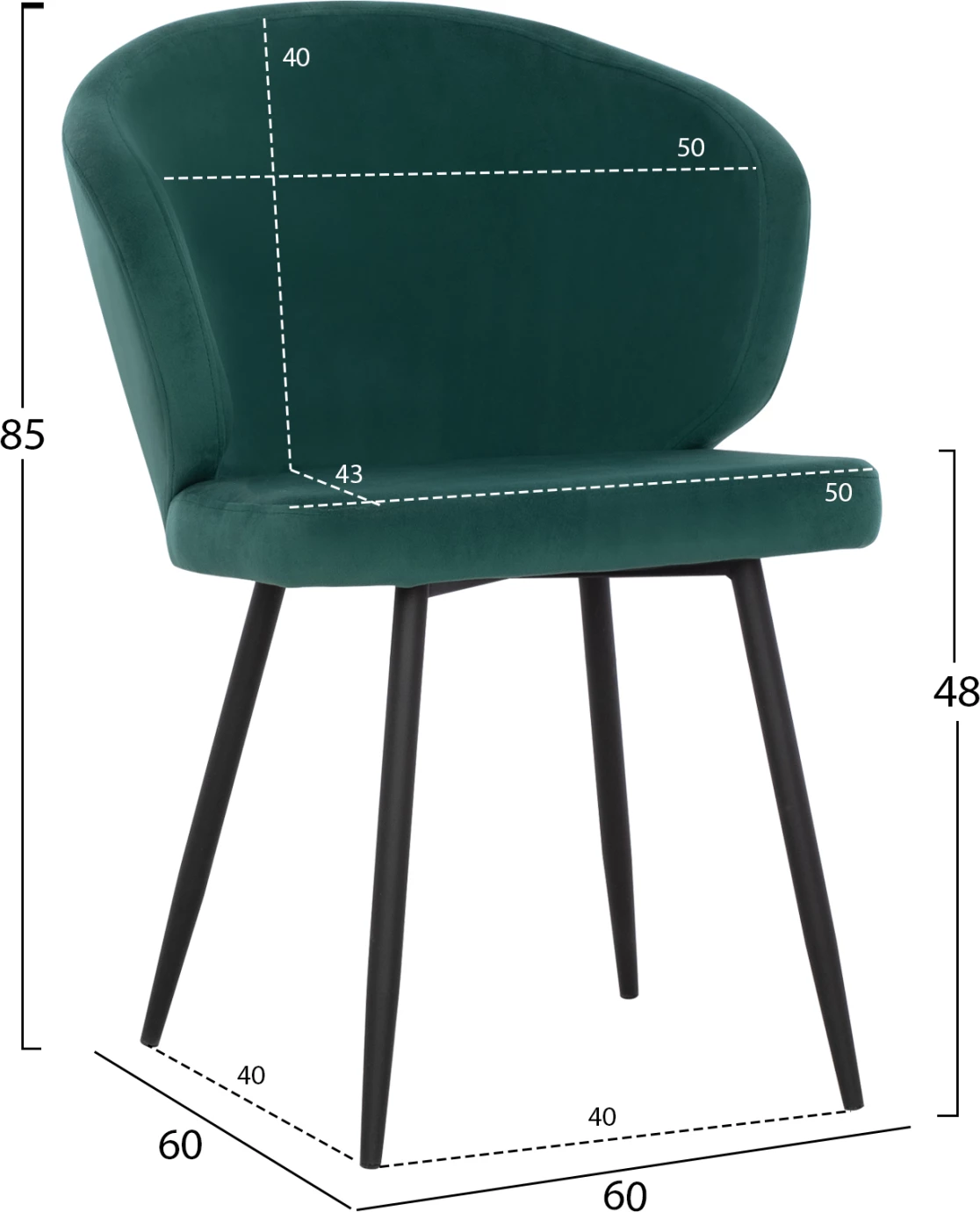 Karrige JIYA me kadife ngjyrë selvi & skelet metalik të zi FH8728.03 60x60x85, set prej 2 copë