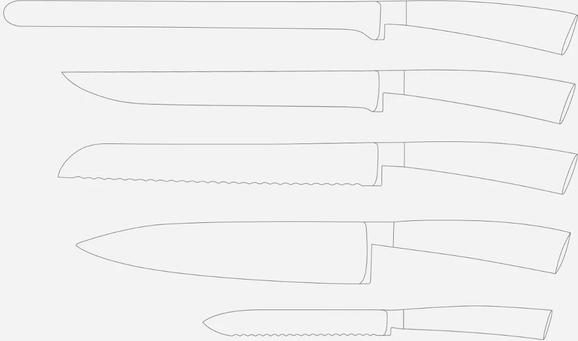 Set thika Berkel Elegance Red Chef-Set 5 copë, çelik inoks, dorezë e kuqe