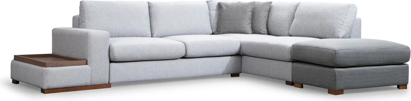 Këndare Atelier del Sofa, Loop 4, ngjyrë gri e çelët, me pouf dhe tavolinë anësore