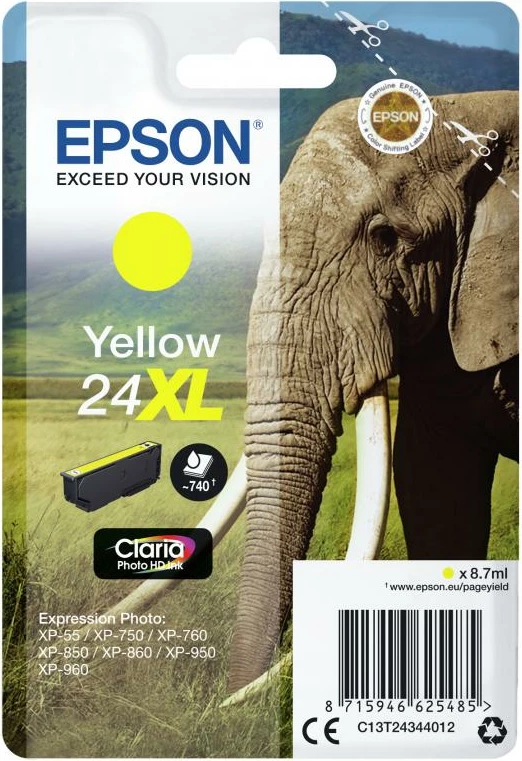 Kartush boje, Epson, 24XL C13T24344012, XL 8.7 ml, e verdhë