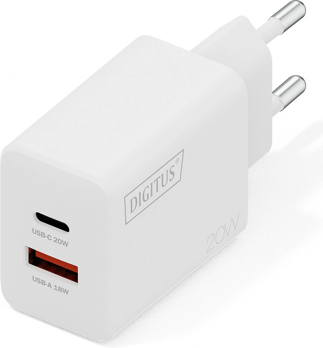Karikues USB Digitus 20W, 1x USB-C, 1x USB-A, i bardhë