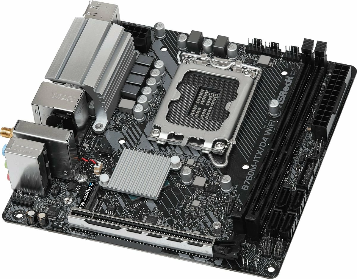 Pllakë amë ASRock B760M-ITX/D4 WiFi Mini-ITX DDR4, 64GB, Wi‑Fi 6E, Bluetooth, 2x antena