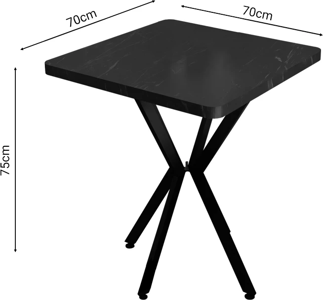 Sipërfaqe Tavoline Prestone, mermer i zi, melaminë-metal i zi, 70x70x75cm