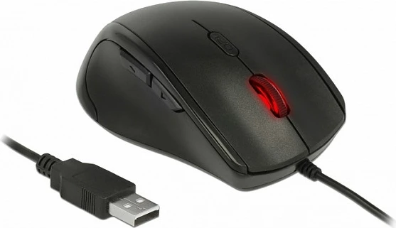 Maus DeLOCK ergonomik USB, 5 tasta, 2400 DPI, për të majtë, e zezë