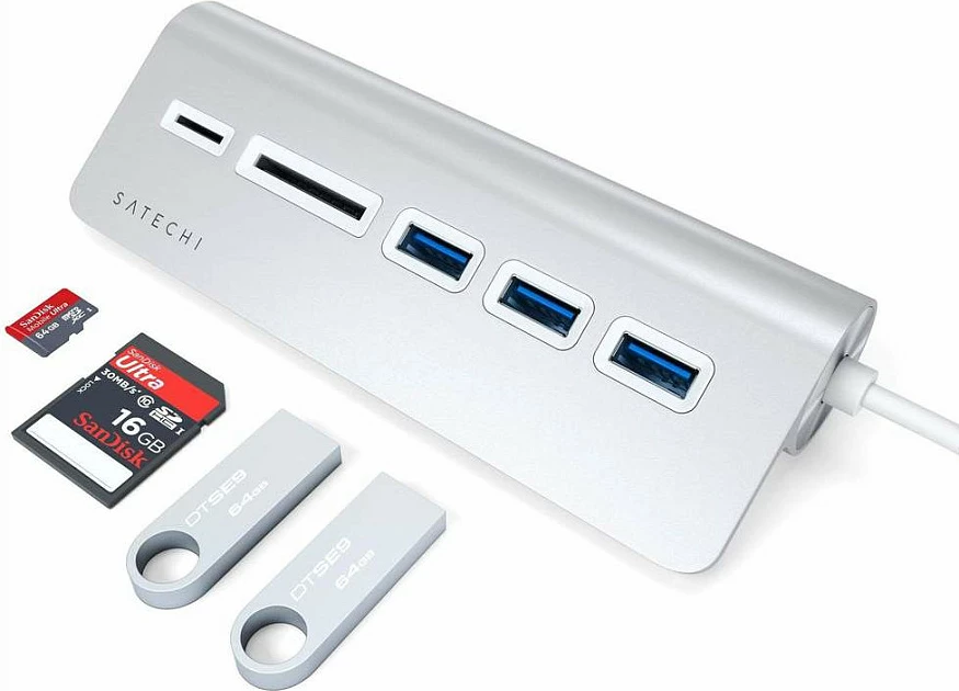 USB Hub USB-C Satechi Type-C Aluminum ST-TCHCRS, 3x USB 3.0, SD/microSD, argjend