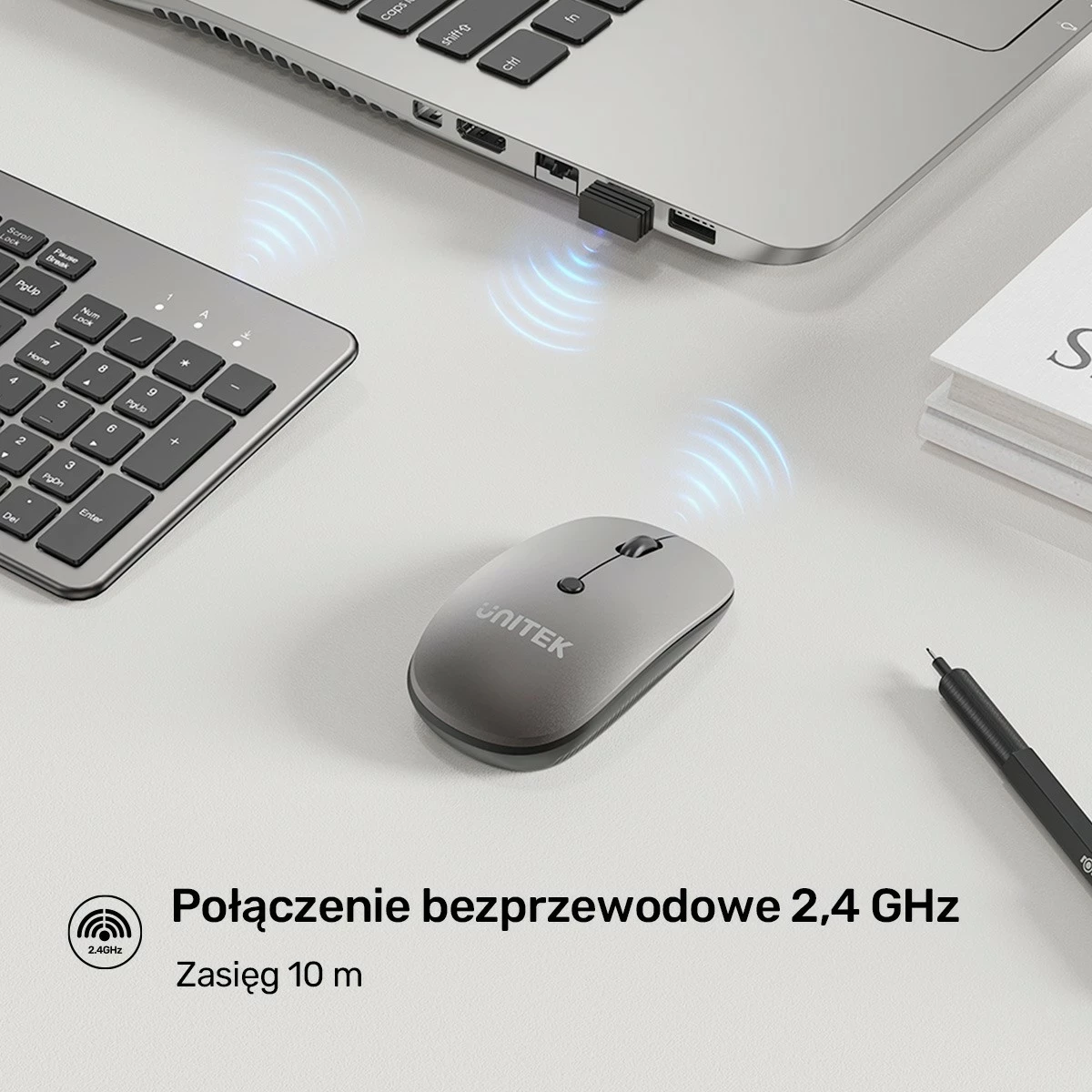 Set tastierë + maus Unitek SlimDuo, wireless 2.4GHz, USB receiver, 1600 DPI, zi-gri