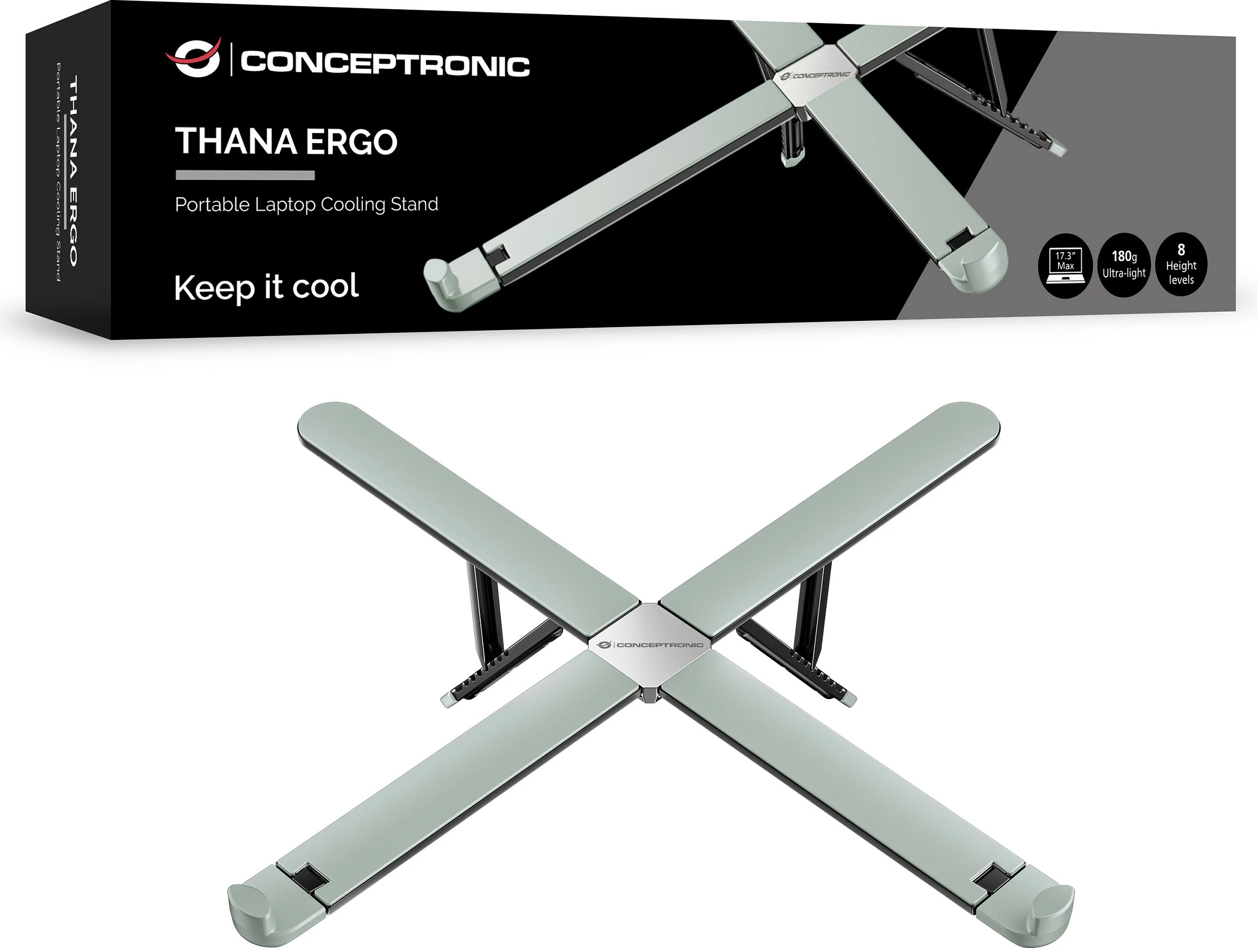 Mbajtëse laptopi Conceptronic ERGO, për 17.3", deri 5kg, palosshme, gri
