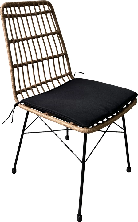 Set tavoline për ngrënie Naoki U, 3 pjesë,, ratan pe, ngjyrë natyrale dhe metal i zi, 80x80x78cm