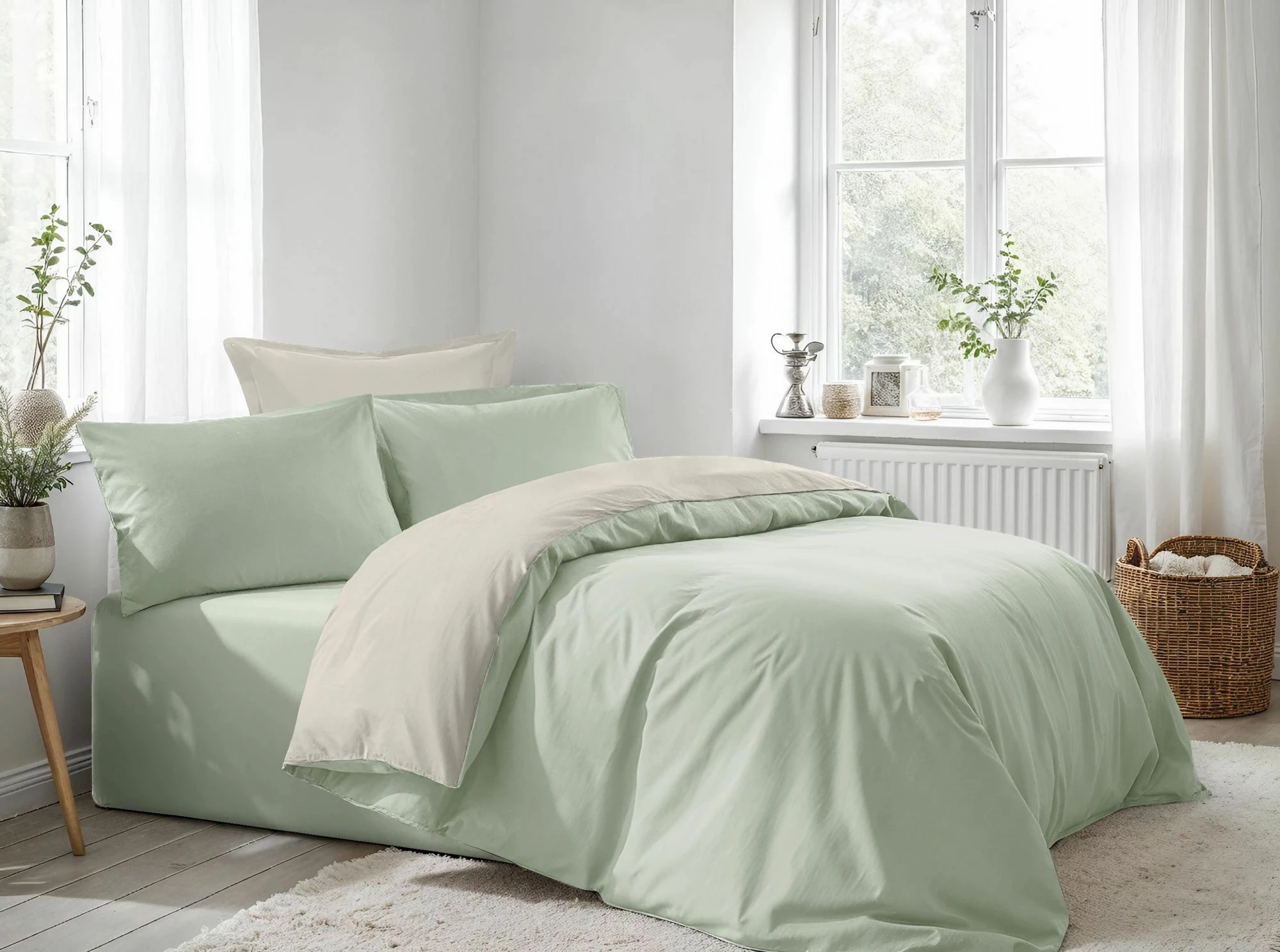 Set mbulesë jorgani Ranforce Single XXL, ngjyrë jeshile e lehtë dhe krem, L'Essentiel Linge de Maison