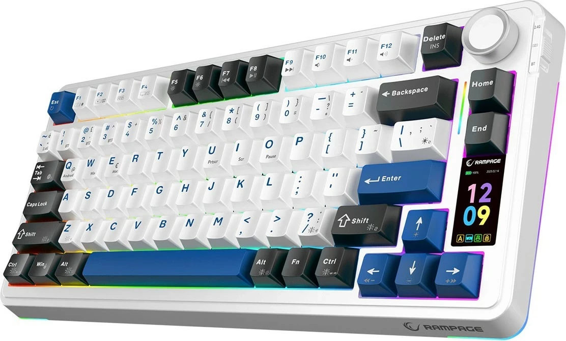 Tastierë mekanike wireless Rampage Quell Pro, 75%, RGB, Hot-Swap, Bluetooth/2.4G, e bardhë
