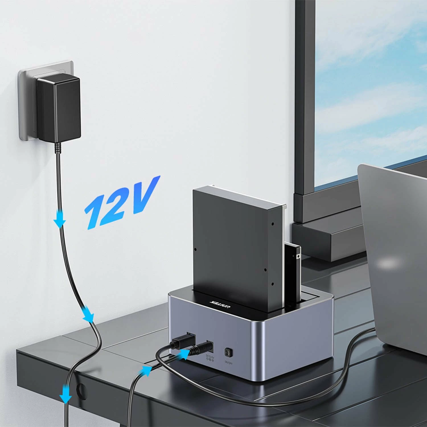 Stacion klonimi/dokimi disqesh Unitek Y-3026GY01-EU, 2x SATA 2.5\"/3.5\", USB 3.2 Gen 1 5Gbps, klonim offline, gri, set me kabllo USB-A dhe adapter 12V 3A