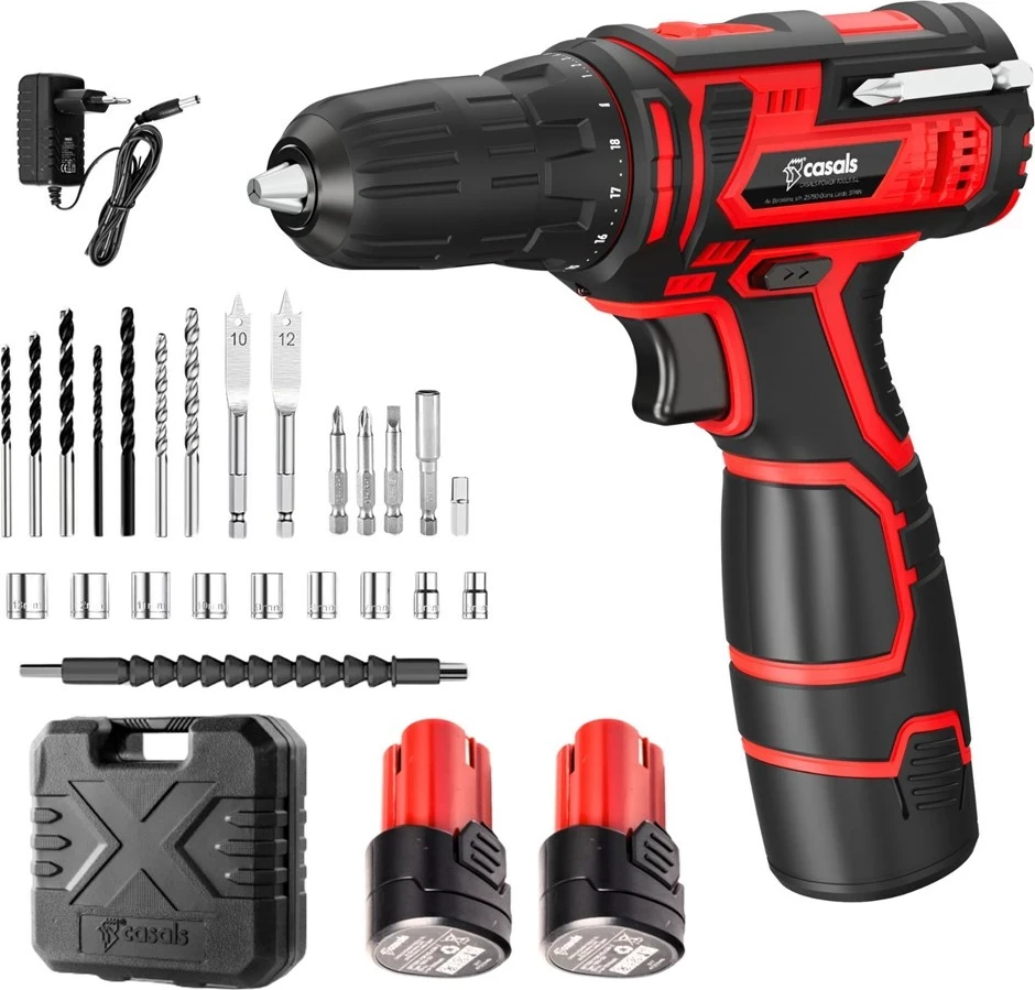 Makineri shpuese/vidash Casals CID1251BCA, 12V, pa kabllo, e kuqe, me set aksesorësh