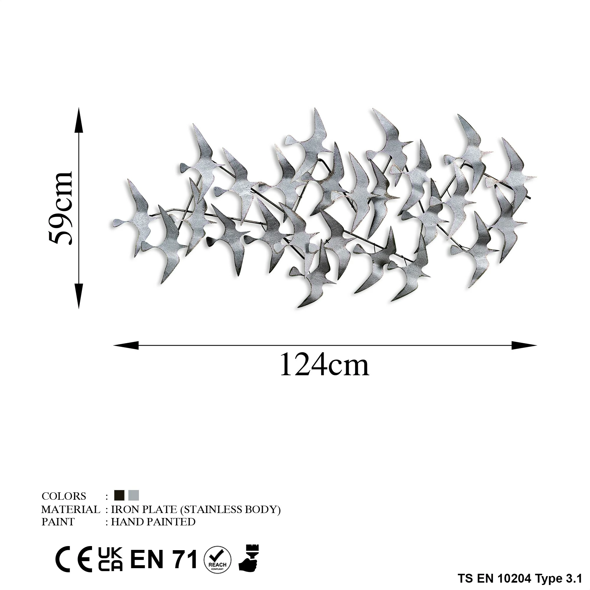Aksesor dekorativ muri prej metali Wallity, Martılar 3, shumëngjyrësh, 59x124cm
