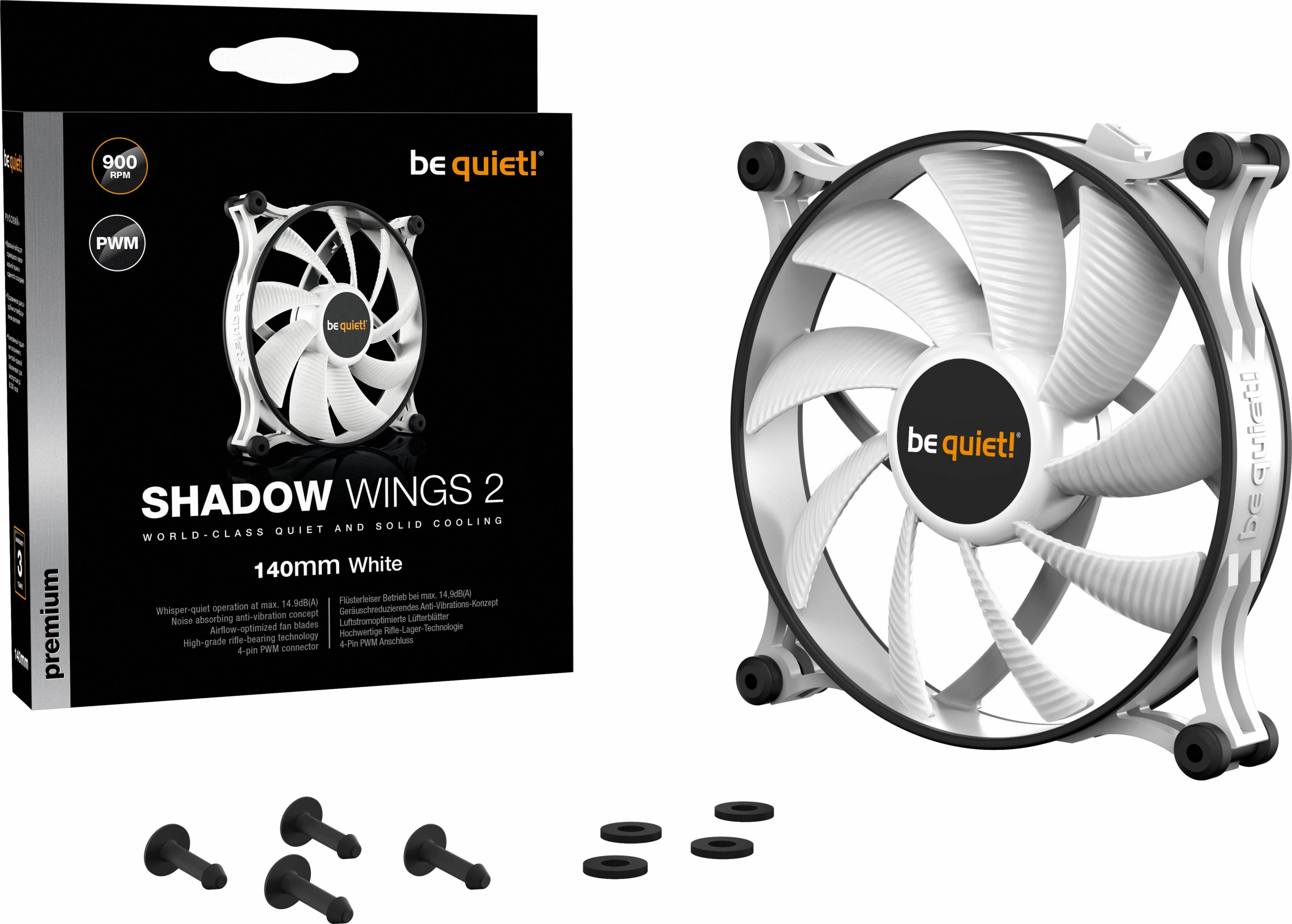 Ventilator për kasë PC be quiet! Shadow Wings 2 BL090 140mm, 3-pin, 900rpm, i bardhë, 1 copë