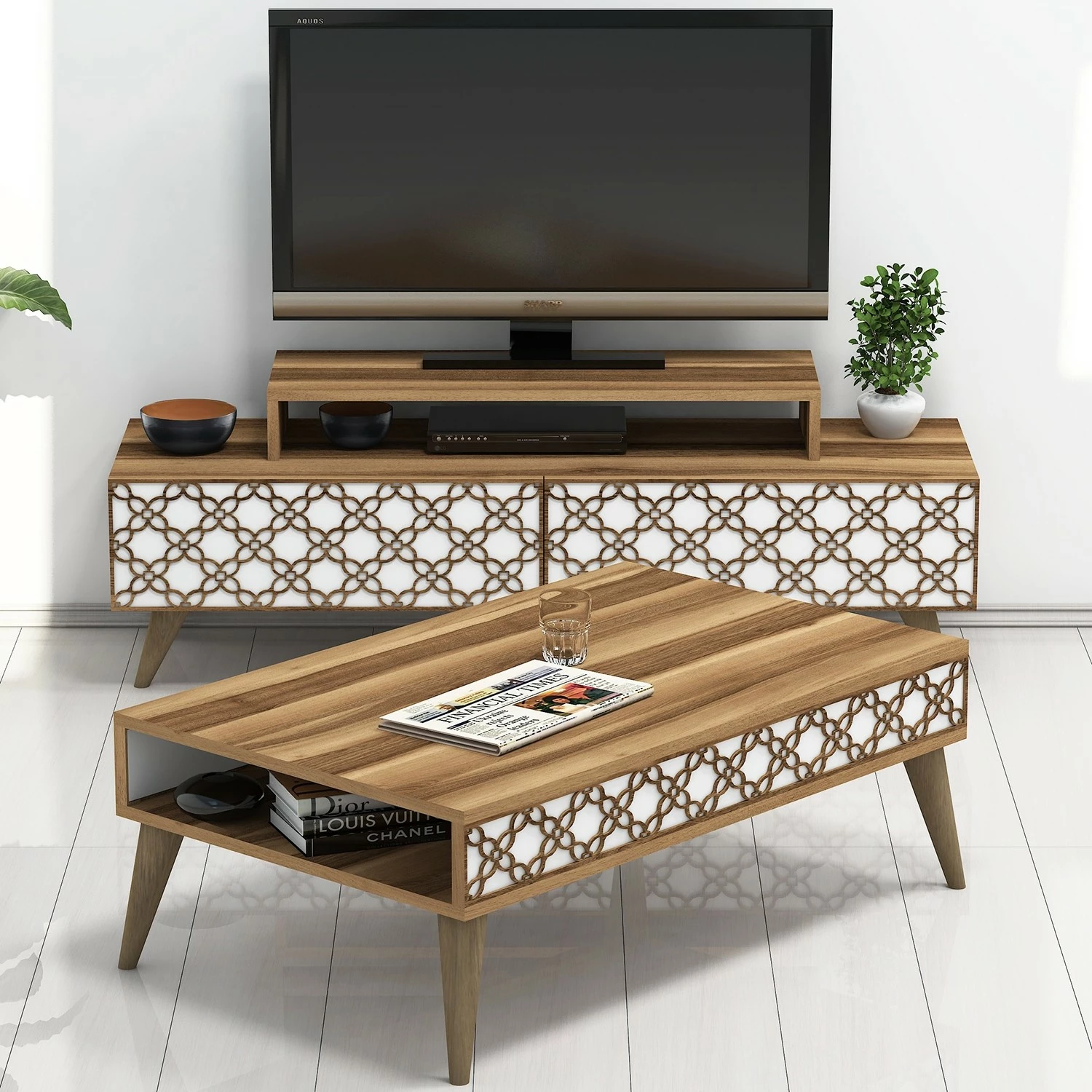 Set mobiljesh për dhomë dite, Skye Decor, City, ngjyrë arre, e bardhë