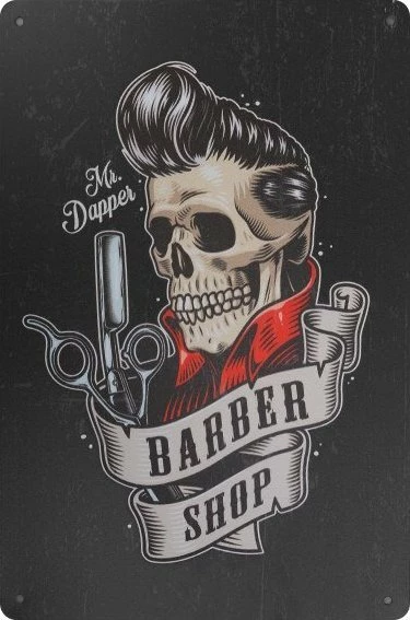 Tabelë dekorative muri Activeshop B019, alumini, dizajn "Barber Shop", e zezë