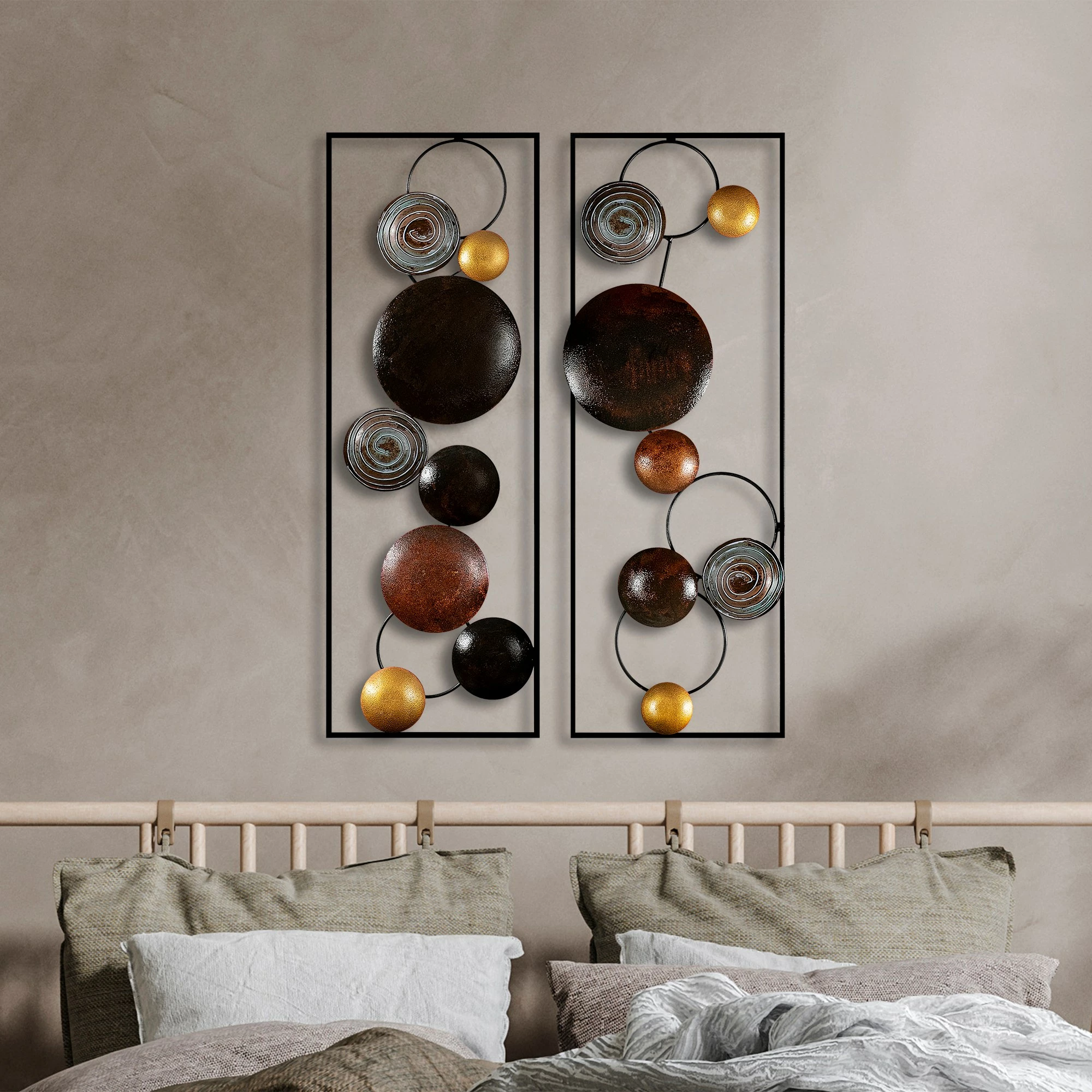 Aksesor dekorativ metalik për mur, Wallity, teksturë, 2 copë